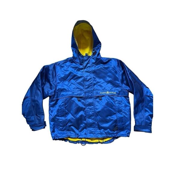 1990S OVERSIZED SHINY BLUE TOMMY HILFIGER PUFFY JACKET YELLOW LINING Men’s XL - Picture 2 of 15